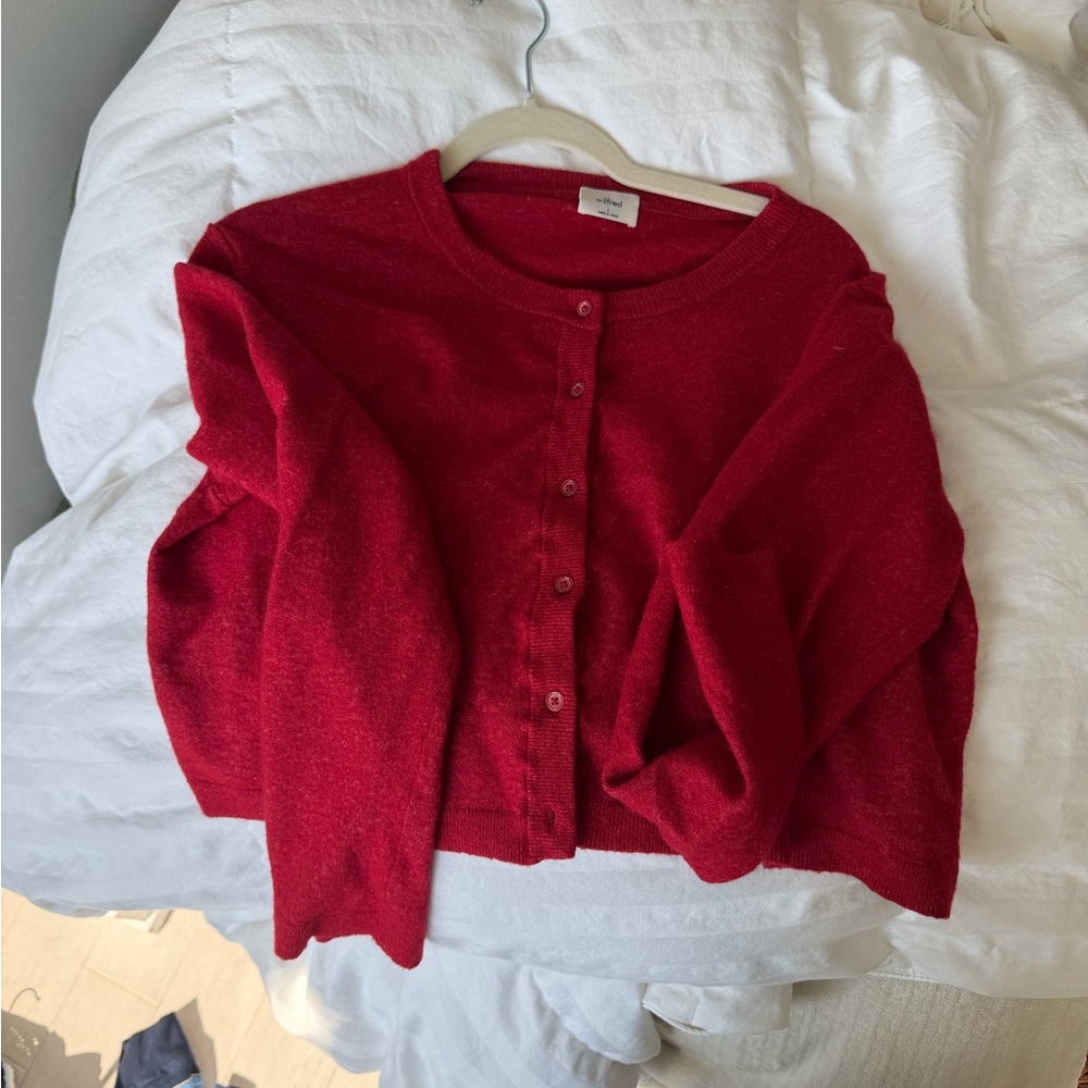 Aritzia Red Button-Front Knit Cardigan